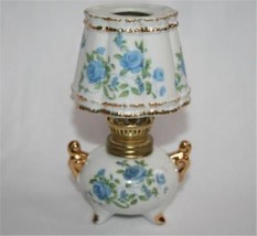 White Ceramic Blue Floral 3 Footed 6&quot; Oil Lamp   #598 - £27.52 GBP