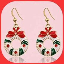 New Festive Christmas Wreath Dangle Earrings - $7.00