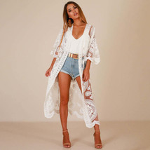 Embroidered Lace Bikini And Mesh Cardigan Beach Cover-Up - £20.43 GBP