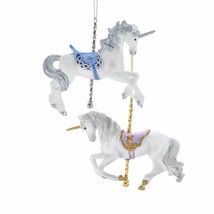 Kurt Adler 5.5&quot; Resin Unicorn Carousel Christmas Ornament Set Of 2 E0266 - £19.48 GBP
