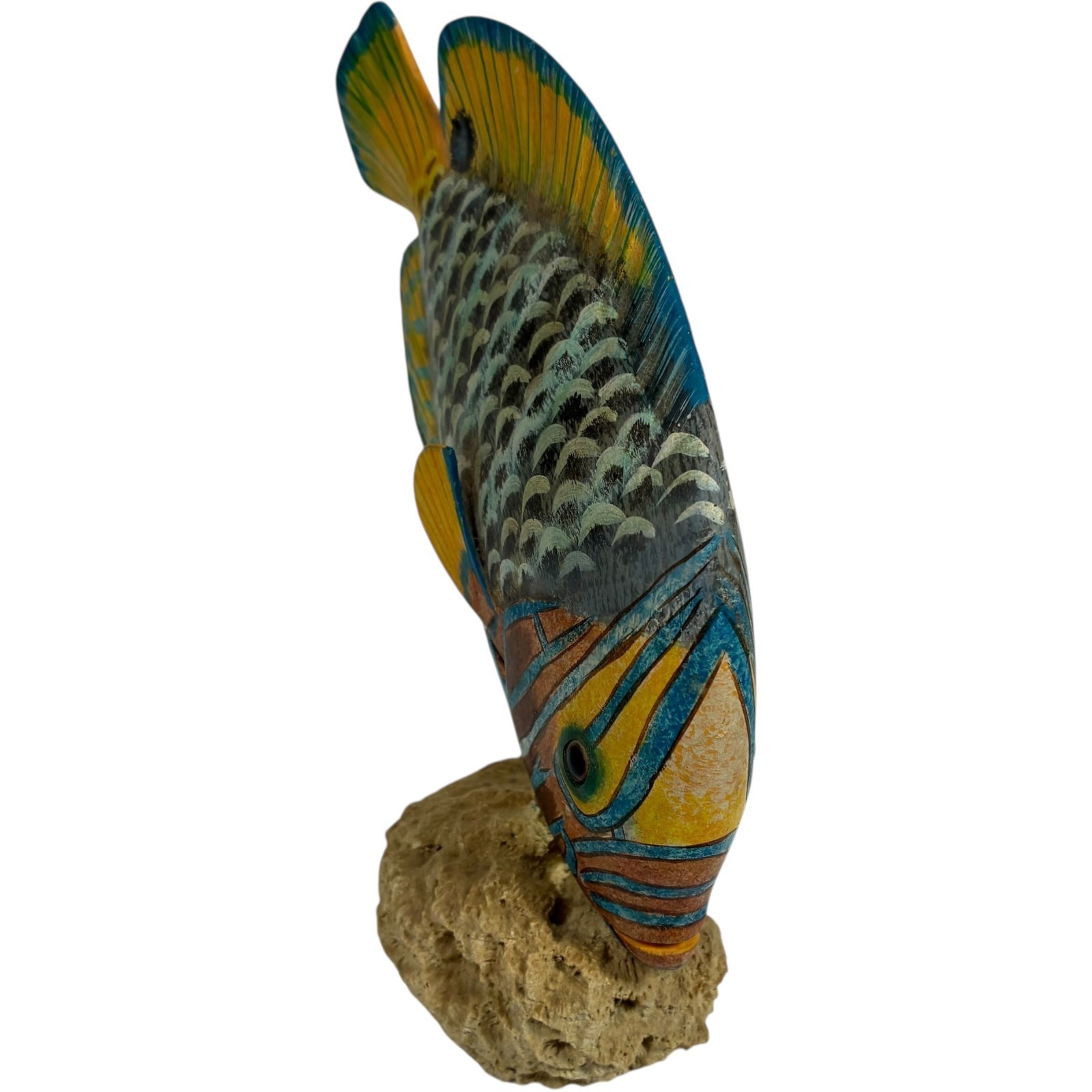 VTG Hand-Carved Hand-painted 7 inch tall Wooden Tropical Fish on Coral Base Item image 2