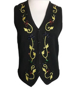 Womens Haberdashery Leslie Fay Black Embellished Holly Berry Sweater Ves... - $14.84