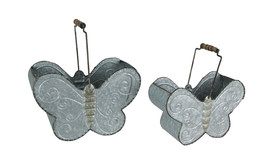 Scratch &amp; Dent Set of 2 Galvanized Finished Metal Butterfly Container Planters - £46.73 GBP
