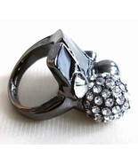 J Crew Cluster Ring Black Gun Metal Pave Crystal Ball Clear Rhinestone S... - £7.00 GBP