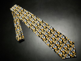 Jimmy V Neck Tie Eric Davis Collection Two Silver and Gold Hearts against Black - £9.45 GBP