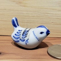 Mini 1&quot; Hand Painted Porcelain Blue White Bird Figurine Hand Crafted in Thailand - £16.78 GBP