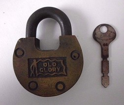 Vintage Old Glory Brass Padlock Lock with Key Steampunk Recyled Art - £47.10 GBP