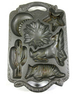 John Wright 1988 Cast Iron Muffin Cookie Mold Southwest Cactus Coyote Su... - £43.35 GBP