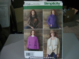 Simplicity 1758 Misses Jackets &amp; Vest Pattern - Size 16-24 Bust 38-46 - $7.12