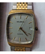 Men&#39;s Vintage HELBROS Gold Tone Quartz Watch Date 58773 6EC 87-2 - $536.04 MXN