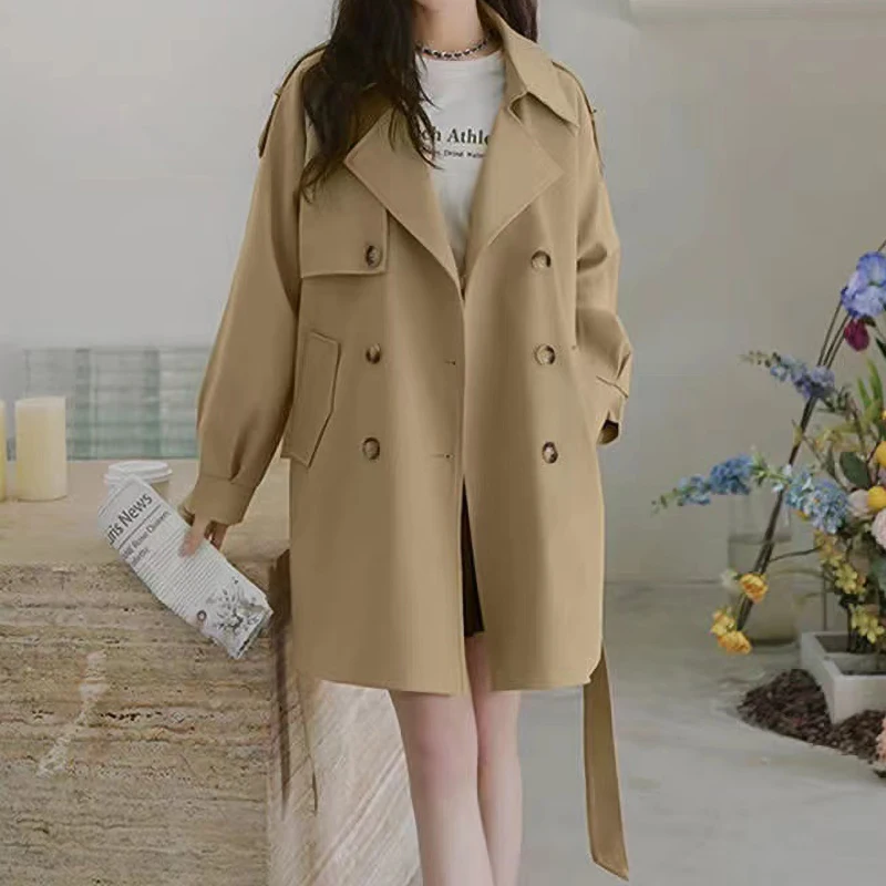 Spring Woman Medium Long Trench Coat Elegant Fashion Korean Casual Style Loose B - £267.30 GBP