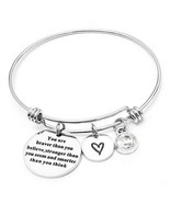 You Are Braver Bracelet Silver Steel Word Bangle Inspirational Jewelry Pooh - $25.98