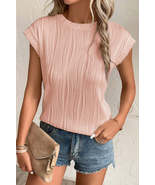Pink Solid Color Wavy Textured Cap Sleeve Top - £19.62 GBP