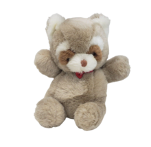 8&quot; Vintage 1986 Gund Baby Brown Tan Raccoon Stuffed Animal Plush Toy Red Bow - £29.61 GBP