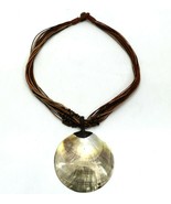 Dark Seashell Pendant Tribal Design Necklace with Red Beige and Black St... - $14.99