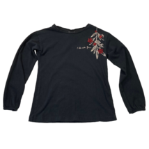 Zara Girls Black Long Sleeve T-Shirt Embellished Beaded I Love Winter Flowers 6 - £9.32 GBP
