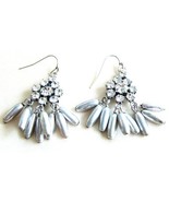 J Crew Crystal Drop Dangle Rhinestone Silver Earrings Gray Grey Oblong O... - $61.74 CAD