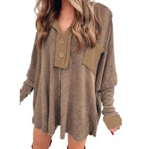 Women Ladies Casual Trendy Winter Brown Long Sleeve Button Up Oversized ... - £43.25 GBP