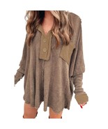 Women Ladies Casual Trendy Winter Brown Long Sleeve Button Up Oversized ... - £43.24 GBP