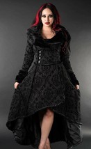 Black Evil Queen Brocade Gothic Victorian Winter Long Corset-Back Steamp... - $174.87