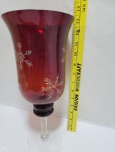 Vintage Crystal Ruby Red Hurricane Wine Glass Candle Holder 13&quot; Tall Ped... - $28.45