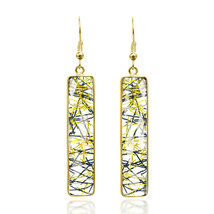 Unique Rutile Stone Rectangular Bars on Gold-Plated Over Brass Dangle Ea... - £28.18 GBP