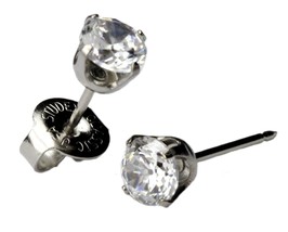 Ear Piercing Studs Earrings Silver 5mm Clear CZ Stainless Steel Studex System 75 - £7.55 GBP