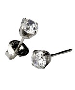 Ear Piercing Studs Earrings Silver 5mm Clear CZ Stainless Steel Studex S... - $9.48
