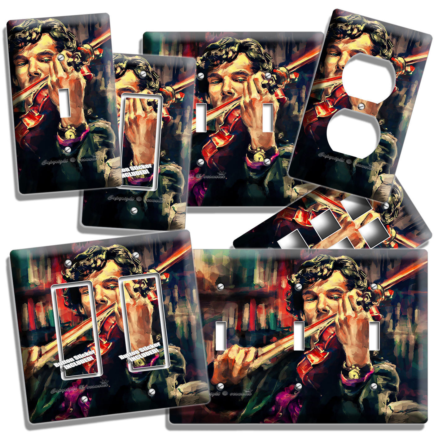 SHERLOCK HOLMES VIOLIN BENEDICT CUMBERBATCH LIGHT SWITCH OUTLET WALL ROOM DECOR - $16.37 - $27.29