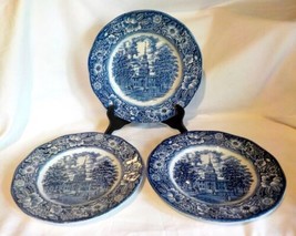 3 Vintage Liberty Blue Dinner Plates 9 3/4&quot; Diameter Independence Hall - £16.42 GBP