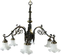 Large, Heavy Vintage French Gothic Chandelier, 6 Arms, Frosted Glass,Spikes,Ring - £785.56 GBP