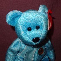 Teddy Bear Classy 2001 Ty Beanie Babies Plush Stuffed Animal 6&quot; Blue - £7.89 GBP
