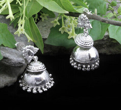 Véritable Solide 925 Argent Ethnique Indien Jhumka Boucles D&#39;Oreilles Pendantes - £72.16 GBP