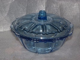 Antique BlueTopaz KIG Indonesia Oyster and Pearl Beaded Depression Glass Bowl - £25.71 GBP