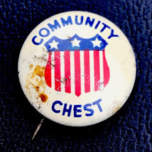 Community Chest USA Shield Pin Button Pinback Vintage Small - £10.03 GBP