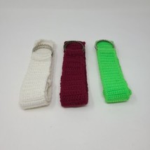 Vintage Lot of 3 Crochet Belts Maroon Green White Womens Adjustable - $29.69