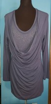 Soft Surroundings Womens Top Ruched Scoop Neck Long Sleeve Sz M Blue Gray Beaded - £21.54 GBP