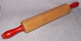 Vintage Kitchen Baking Wooden Red Handles Rolling Pin C - £9.54 GBP