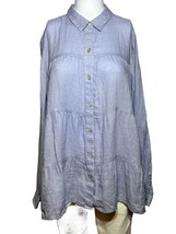 J Jill Love Linen Blouse Women&#39;s Medium Blue Shirt Long Sleeve Lagenlook - AC - £20.67 GBP
