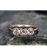1.5ct Round Cut Morganite Engagement Ring Bezel Set Trilogy 14k Rose Gol... - €73,34 EUR