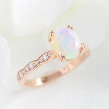 1.25ct Oval Cut Fire Opal 14k Rose Gold Over Halo Engagement Anniversary Ring - £68.59 GBP