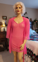 2 pc Dreamgirl Coral Pink Chemise Nightgown &amp; Peignoir Negligee Wrap Robe Sz M/L - £15.81 GBP