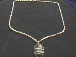 Sterling Silver Chain with Black striped Agate Pendant - £38.36 GBP