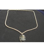 Sterling Silver Chain with Black striped Agate Pendant - $65.54 CAD