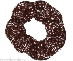 Brown Bandana Hair Scrunchie Scrunchies by Sherry Ponytail Holder Cotton... - $6.99