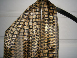 Vintage Gold &amp; Black Basketweave Design Polyester Ladies Scarf Korea (NWOT) - £6.15 GBP
