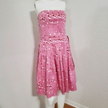 Kay Unger Dress Pink White Polka Dot Pleated Strapless Barbiecore Size 10 - £69.04 GBP