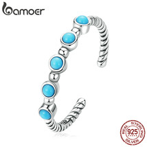 Dy 925 sterling silver turquoise twist open finger ring for women fine jewelry eternity thumb200