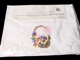 Vtg Jabara Embroidered Pansies Table Runner 13x72 Bows Scallop Easter Sp... - $22.79