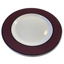 Thomson Pottery Dinner Plate White Burgundy Black Rim Set of 2 - $24.74